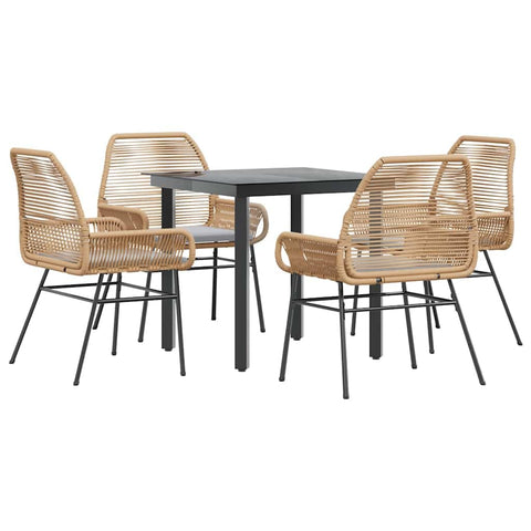vidaXL 5-piece Patio Dining Set with Cushions - Brown Poly Rattan/Steel, Square Glass Table, Outdoor Garden/Patio Furniture