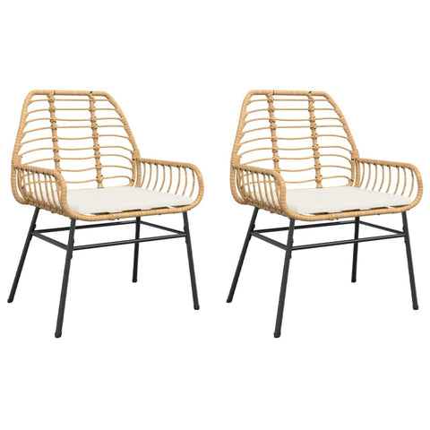 vidaXL Patio Chairs - 2 piece Poly Rattan Garden Seating - Brown with Cream White Cushions - Durable & Comfortable Outdoor seat - Steel Frame, Modern Style for Outdoor Lounge, Deck, Balcony use