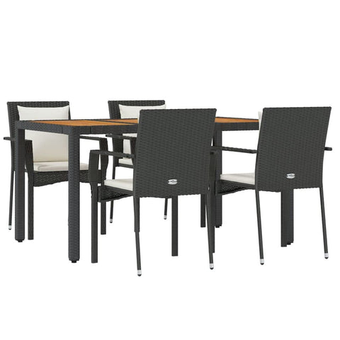 vidaXL Patio Dining Set 5 Piece, Patio Conversation Set with Cushions, Outdoor Furniture Set for Garden Backyard Poolside, Black Poly Rattan
