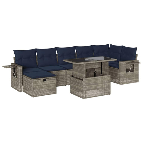 vidaXL Patio Sofa Set with Cushions 8 Piece, Lounge Set with Table and Footstool, Sectional Sofa for Garden Backyard, Modern, Gray Poly Rattan