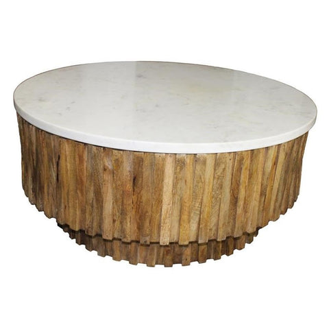 Moti Orlando Venice 42" Mid Century Brown Solid Wood Cocktail Table with Marble Top
