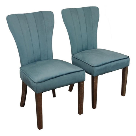 Cleo 21" Modern Fabric/Wood Side Chairs in Teal Blue - Set of 2