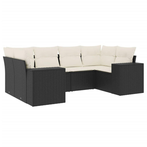 vidaXL Patio Sofa Set with Cushions 6 Piece, Outdoor Conversation Set, Sectional Sofa for Balcony Garden, Modern Style, Black Poly Rattan