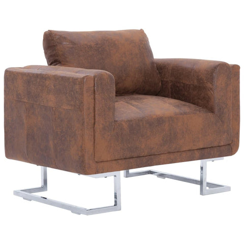 vidaXL Armchairs Brown Faux Suede Leather, Wood, Chrome Medium