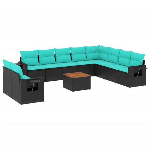 vidaXL 11 Piece Garden Sofa Set with Cushions Black Poly Rattan