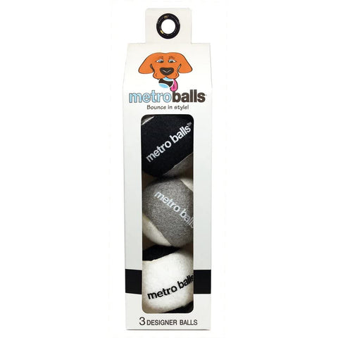 Metro Paws 3 Pack Dog Tennis Balls - Dog Toys Made of Natural Rubber, Great for All Dog Sizes, Puppy Essentials, Durable & Fun Design - Black