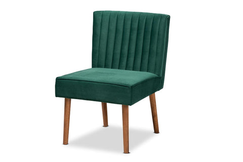 Baxton Studio Alvis Green Velvet Upholstered and Brown Wood Dining Chair