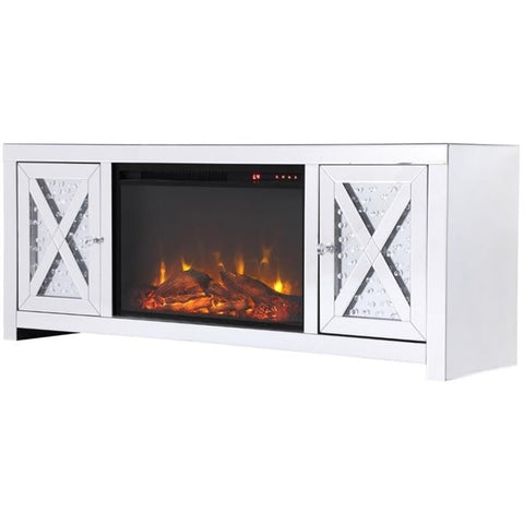 Elegant Decor Modern 2 Door 59" Clear Mirrored Faux Log Fireplace TV Stand