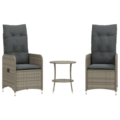vidaXL Modern Reclining Garden Chair Set with Adjustable Cushions Gray Poly Rattan Seats & Patio Table for Outdoor Dining and Relaxation Cushion Recliner Armchair Lounge Chairs Lawn Seating