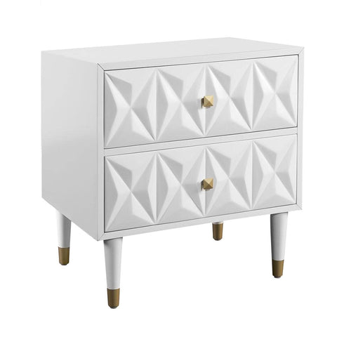 Linon Two Drawer Geo Texture Nightstand White