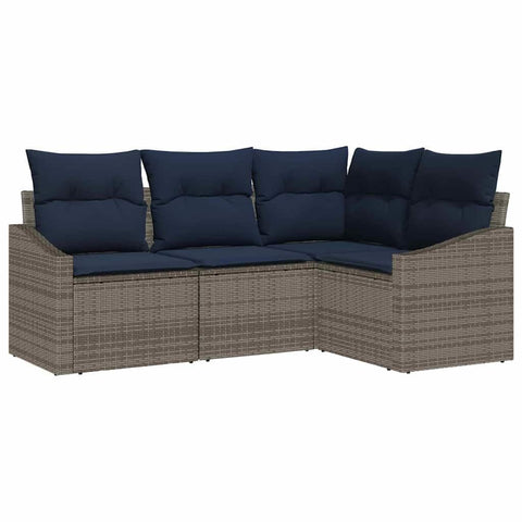 vidaXL Sofa Set with Cushion 4 pcs Grey Synthetic: Poly Rattan, Garden & Patio, Stylish Outdoor Couch Set, Tough Modular Pieces, Cozy Seating, UV-Proof, Perfect for Chill Times