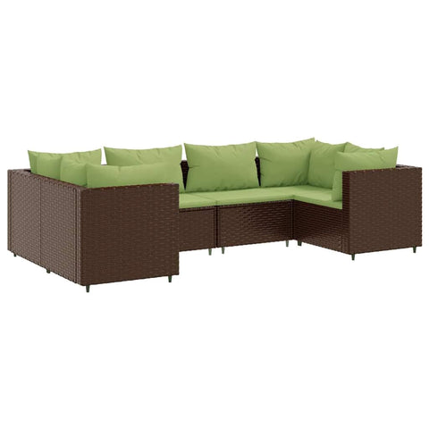 vidaXL Garden Furniture Set of 6 with Cushions in Polyrattan Brown