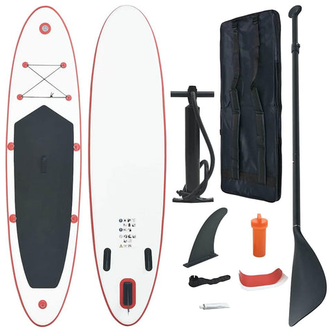 vidaXL Inflatable Stand Up Paddle Board Set, High-Pressure SUP Surfboard, Red and White, Durable and Puncture-Proof with Carrying Bag, Oar, Removable Fin and Repair Kit Included, Suitable for Adults