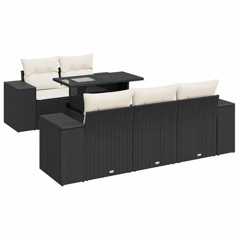 vidaXL 6 Piece Patio Sofa Set with Cushions Black Poly Rattan, Garden Sofa Set, Garden Lounge Set, Poly Rattan Sofa Set, Outdoor Sofa Set