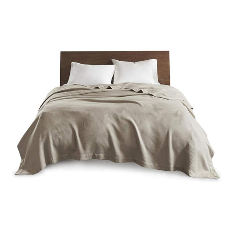 Oakestry 100% Cotton Blanket Trendy Woven Waffle Weave Design All-Season Lightweight Breathable Soft and Cozy Casual Summer Cover for Bed Couch and Sofa King Size, Khaki