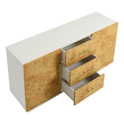 Modway ABEL 59 Inch Sideboard Storage Cabinet with Doors and Drawers in White Bleached Burl - Burl Wood Laminate Dining Room Buffet - Living Room Accent Credenza with Shelves for Wall Mounted TVs