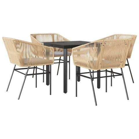 vidaXL 5 Piece Patio Dining Set - Brown Rattan/Steel - Glass Top - Cushions Included
