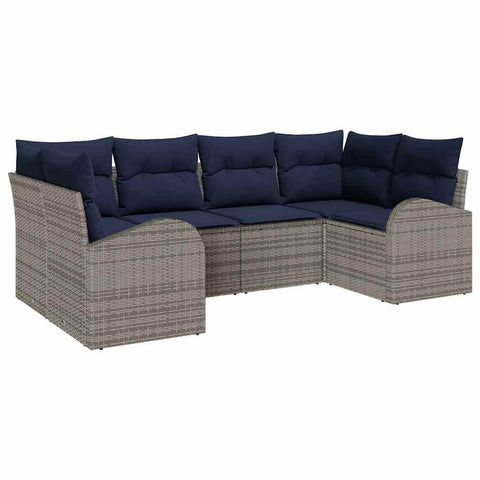 vidaXL Garden Sofa Set with Cushion 6 pcs Grey Synthetic: Poly Rattan, Chill on the Patio, Modern Outdoor Sofa Set, Cool Synthetic Rattan Furniture for Relaxing, Flexible Seating