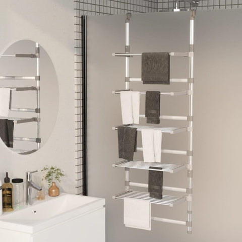 vidaXL Drying Rack, Wall Mounted 5-Tier Hanging Clothes Drying Rack, Folding Clothes Hanger Rack, Hanging Laundry Drying Rack, Aluminum