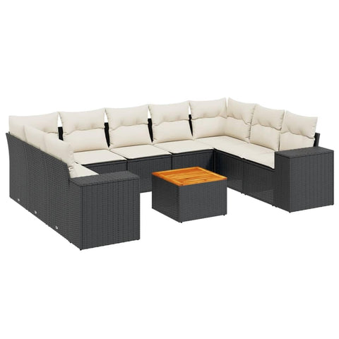 vidaXL Patio Sofa Set with Cushions 10 Piece, Outdoor Conversation Set with Storage, Patio Furniture Set, Modern Style, Black Poly Rattan