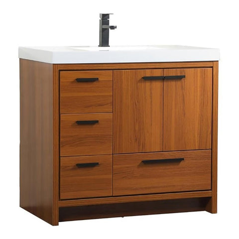 Elegant Decor Wyatt 36" Aluminum Alloy and MDF Single Bathroom Vanity in Teak