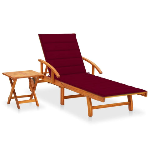 vidaXL Sun Lounger, Outdoor Furniture Set with Folding Table, Chaise Lounge Chair Sunbed for Garden Patio Pool Deck, Retro Style, Solid Wood Acacia