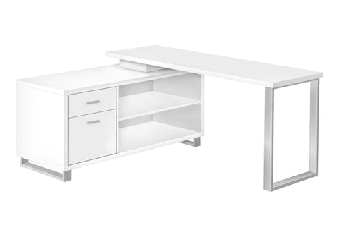 Monarch Specialties I 7716 Computer Desk, Home Office, Corner, Storage Drawers, 72" L, L Shape, Work, Laptop, Metal, Laminate, White, Grey, Contemporary, Modern