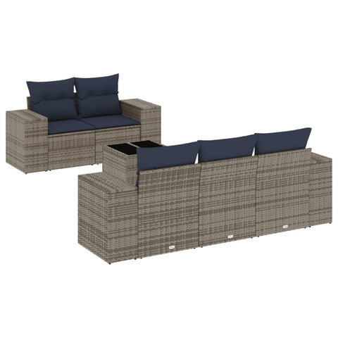 vidaXL Patio Sofa Set with Cushions 6 Piece, Outdoor Conversation Set, Sectional Sofa for Balcony Garden, Patio Furniture, Gray Poly Rattan