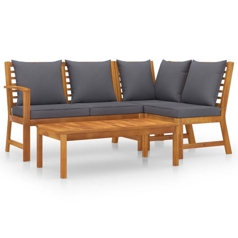 vidaXL Modern Patio Lounge Set - 9 Piece Outdoor Living with Cushions, Solid Acacia Wood Construction, Dark Gray - Includes Benches, Corner & Middle Sofas, Coffee Table