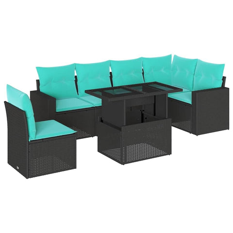 vidaXL 7 Piece Garden Sofa Set with Cushions Black Poly Rattan