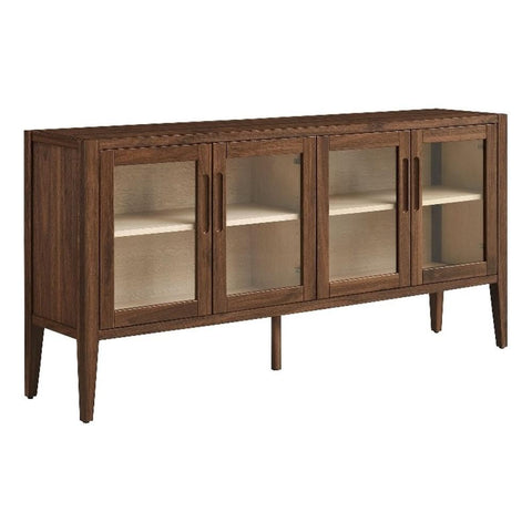 Modway Nell 72 Inch Sideboard Buffet Cabinet with Glass Doors in Walnut – Modern Storage Display Case with Adjustable Shelves for Dining Room, Kitchen, Living Room