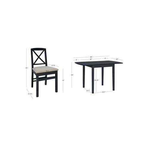 Linon Torino 3Pc Drop Leaf Dining Set Black