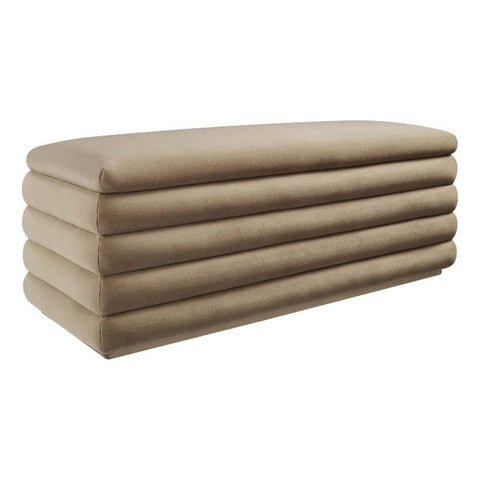 Modway Mezzo 46 Inch Performance Velvet Upholstered Storage Bench in Taupe - Channel Tufted Ottoman for Bedroom, Entryway - Versatile Bed and Living Room Bench with Storage