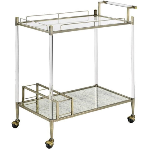 Acme Cirro Serving Cart with Metal Frame in Antique Mirror and Wire Brass