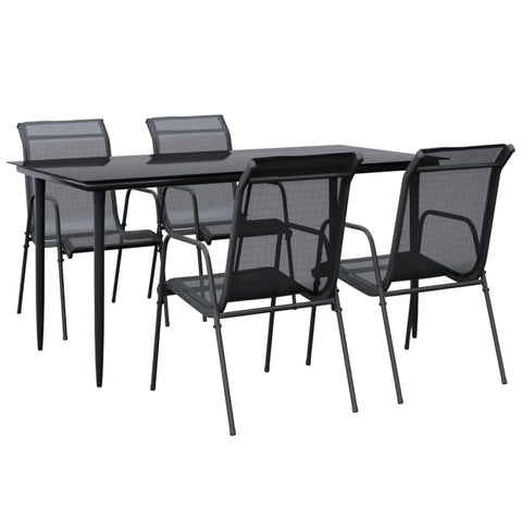 vidaXL 5-Piece Patio Dining Set - Black Powder-Coated Steel and Comfortable Textilene - Rectangular Tempered Glass Table - Ideal for Garden Dining and Patio Entertainment