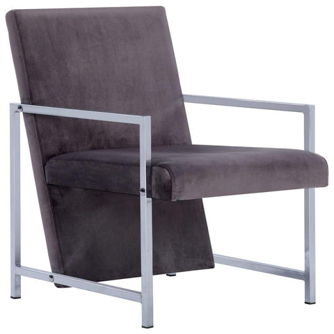 vidaXL Armchair Dark Gray Velvet, Solid Wood, Plywood, Chrome Single