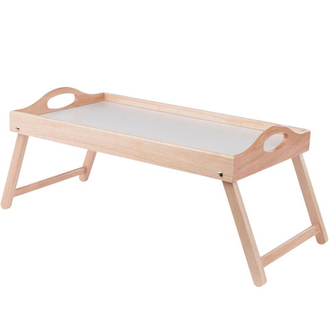 Alani Wooden Breakfast Bed Tray with Foldable Legs & Handles, Natural & White Finish