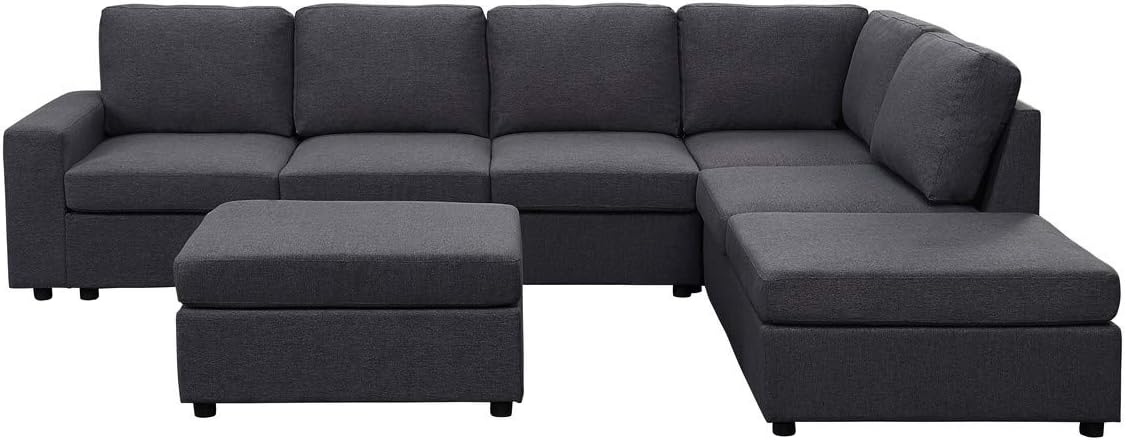 Lilola Home Marley Modular Sectional Sofa with Ottoman in Dark Gray Linen