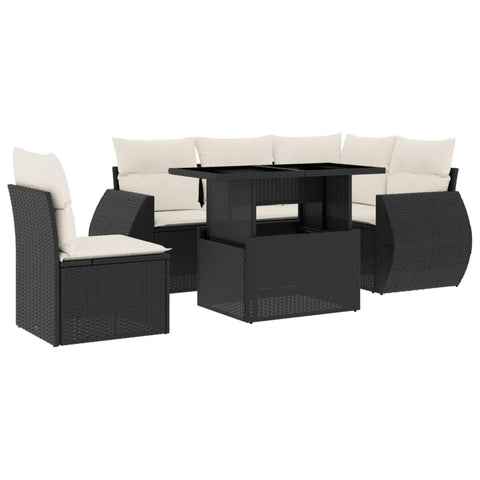 vidaXL Patio Sofa Set with Cushions 6 Piece, Garden Lounge Set, Outdoor Conversation Set, Sectional Sofa for Garden, Modern Style, Black Poly Rattan