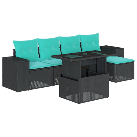 vidaXL 6 Piece Garden Sofa Set with Cushions Black Poly Rattan
