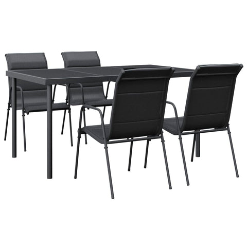 vidaXL Patio Dining Set 5 Piece, Outdoor Patio Dining Set, Dining Table and Chair Set for Lawn Garden Yard, Black Steel and Textilene