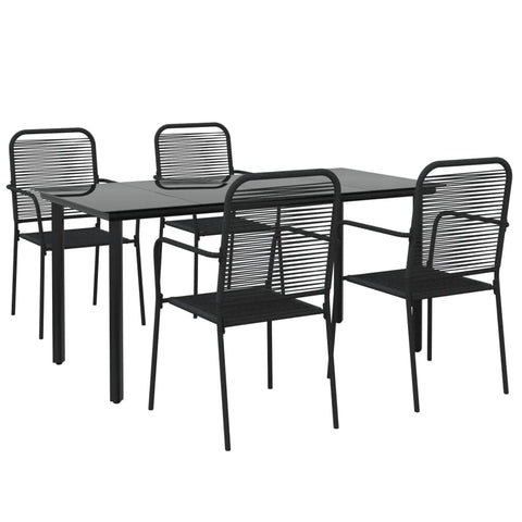 vidaXL Cotton Rope & Powder-Coated Steel Garden Dining Set in Black