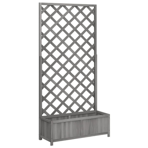 vidaXL Wooden Planter with Trellis - Gray Solid Fir Wood Outdoor Garden Flower Box for Climbing Plants, Patio and Terrace, 35.4"x13.8"x70.9"