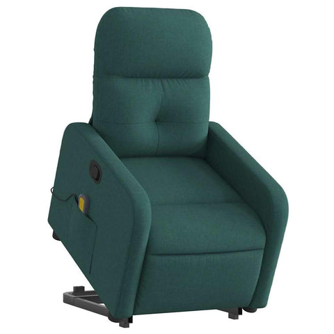vidaXL Stand Up Massage Recliner - Power Lift/Electric Motor, Manual Recline, Vibration Massage, Dark Green, Comfortable Living Room Seating