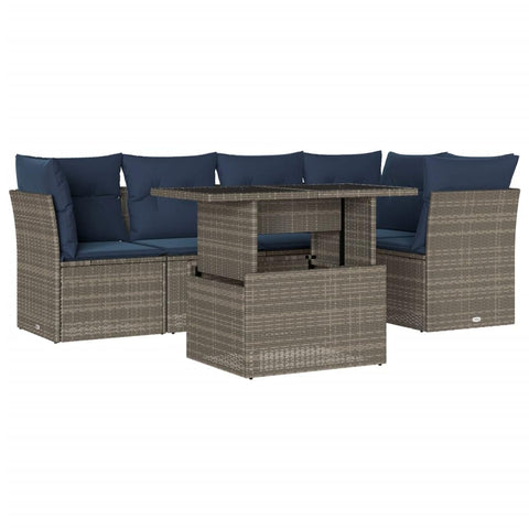 vidaXL Patio Sofa Set with Cushions 6 Piece, Conversation Set with Table and Sectional Sofas, Outdoor Seat for Garden, Modern, Gray Poly Rattan