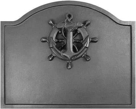 Oakestry Nautical cast in Iron Small Fireback with Contemporary Look Matte Black Finish,19.5" L x 15.5" W