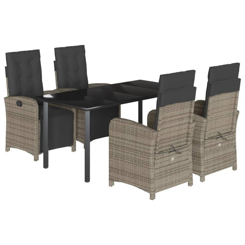 vidaXL Garden Dining Set 5-Piece Garden Furniture Set Table with 4 Chairs, Garden Set with Cushions, Patio Dining Set, Grey Poly Rattan
