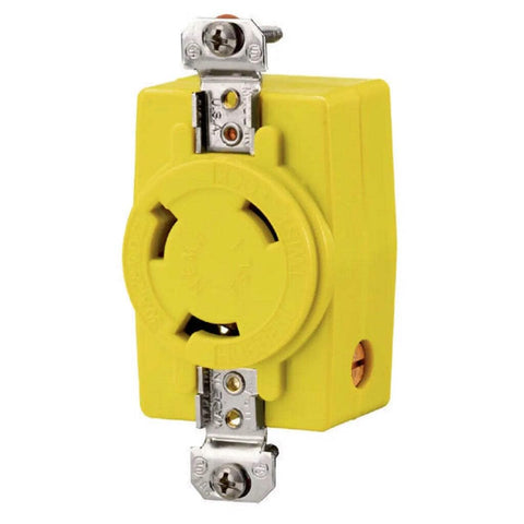 Hubbell Wiring Systems HBL328DCR Locking Single Receptacle with Abuse-Resistant Face, 30A, 28 VDC, Yellow