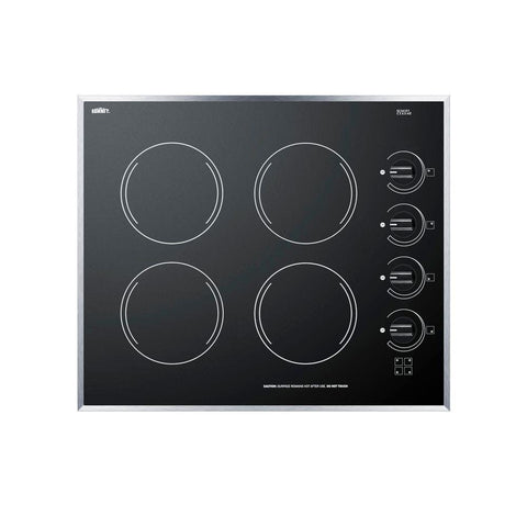 Summit 24" Electric Cooktop, 4 Burners, 230V Radiant Cooktop, Black- CR424BL