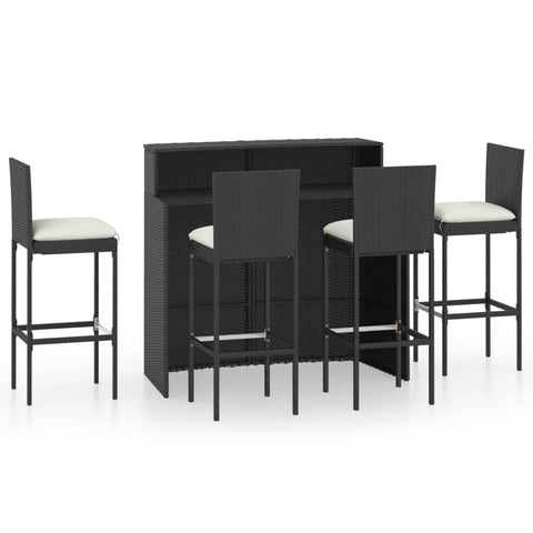 vidaXL Patio Bar Set with Cushions 5 Piece Garden Outdoor Pub Balcony Backyard Terrace Bistro Dining Table Stool Chair Furniture Black